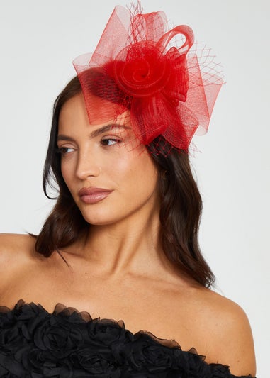 Quiz Red Flower Clip Fascinator