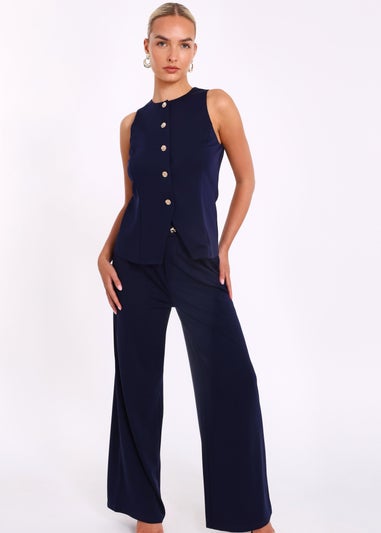 Quiz Navy Wide Leg Trousers