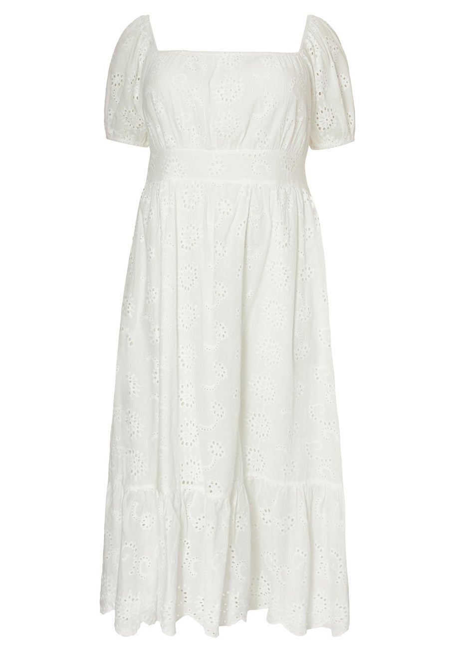 Quiz White Curve Embroidered Midi Dress