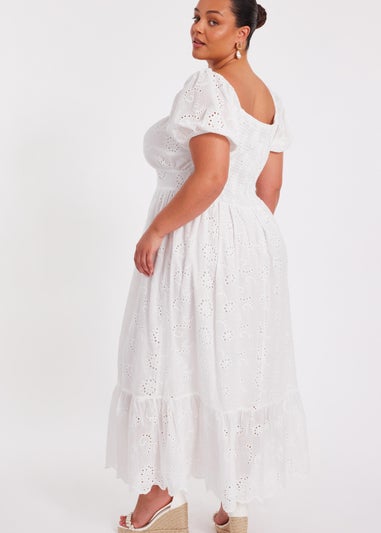 Quiz White Curve Embroidered Midi Dress