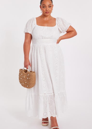 Quiz White Curve Embroidered Midi Dress