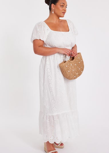 Quiz White Curve Embroidered Midi Dress