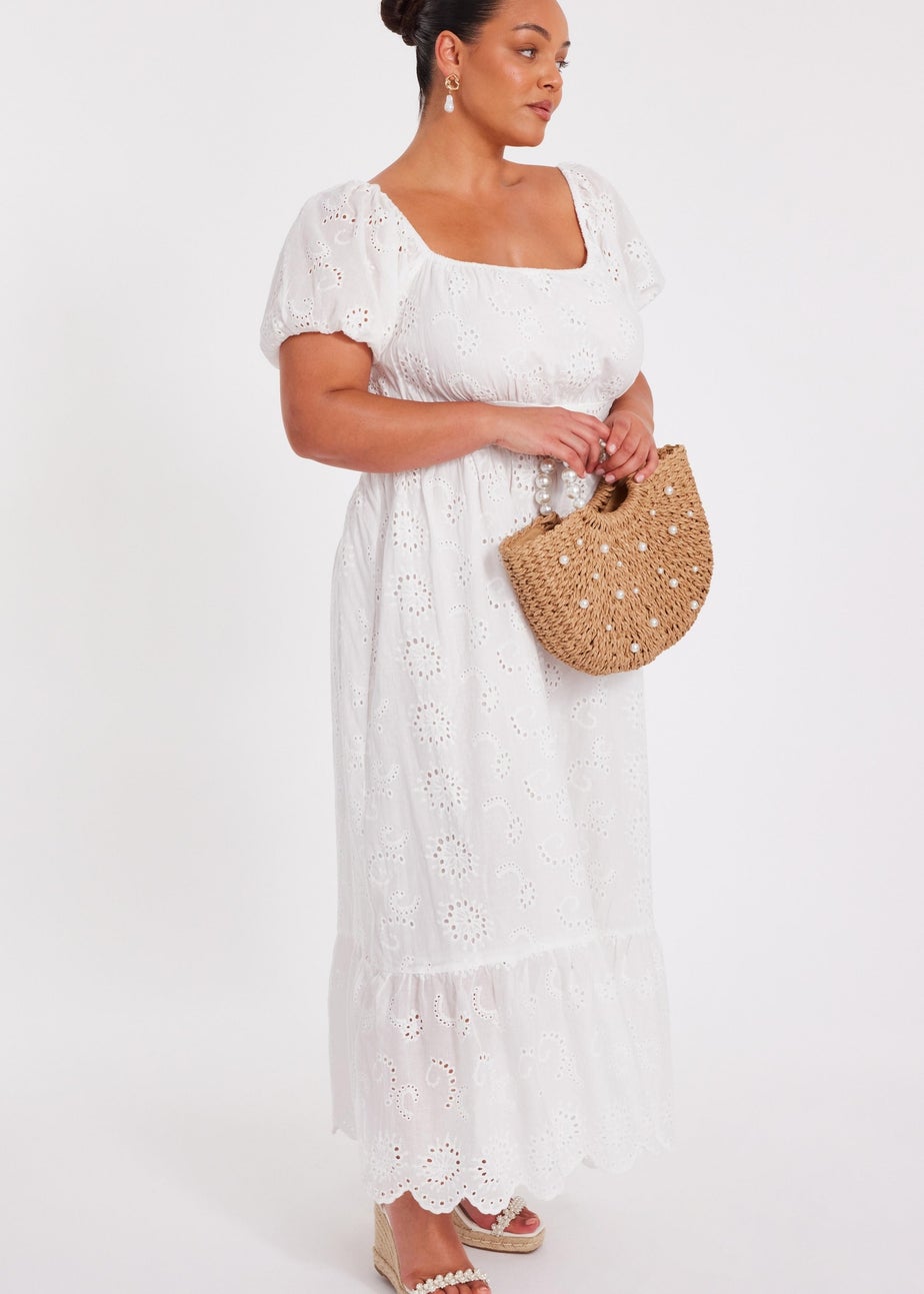 Quiz White Curve Embroidered Midi Dress