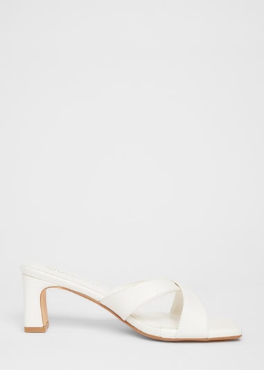 Quiz White Wide Fit Cross Strap Mule Heels