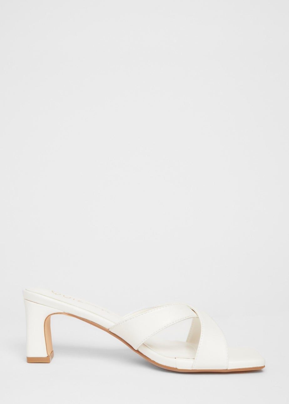 Quiz White Wide Fit Cross Strap Mule Heels