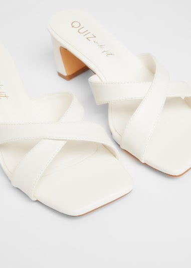 Quiz White Wide Fit Cross Strap Mule Heels