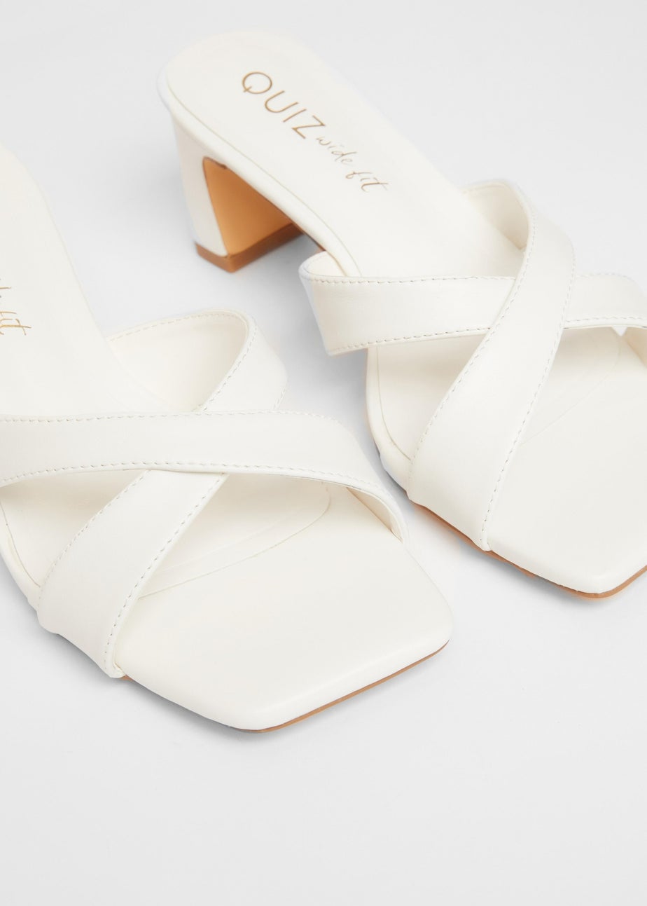 Quiz White Wide Fit Cross Strap Mule Heels
