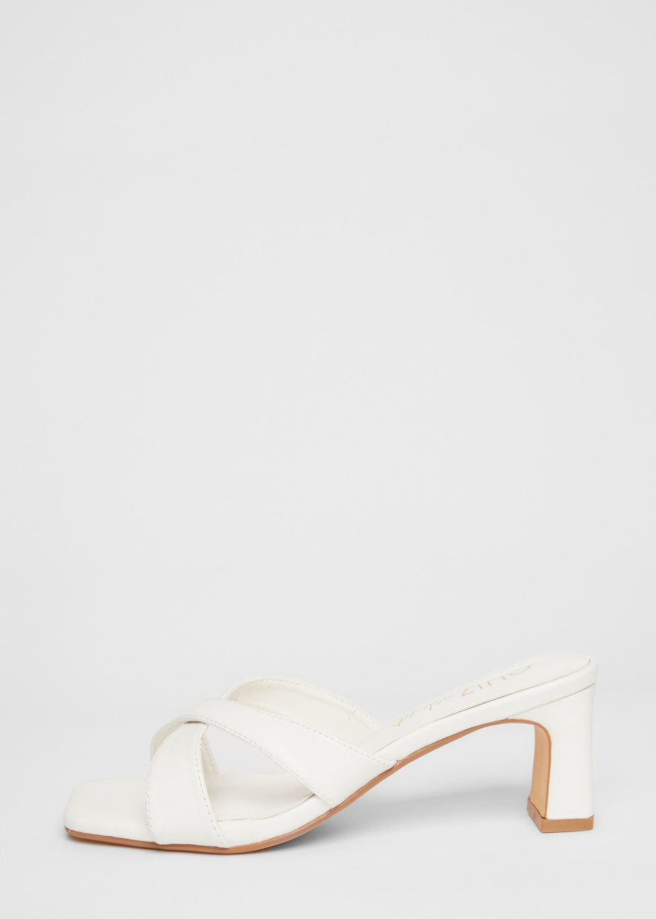 Quiz White Wide Fit Cross Strap Mule Heels