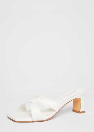 Quiz White Wide Fit Cross Strap Mule Heels