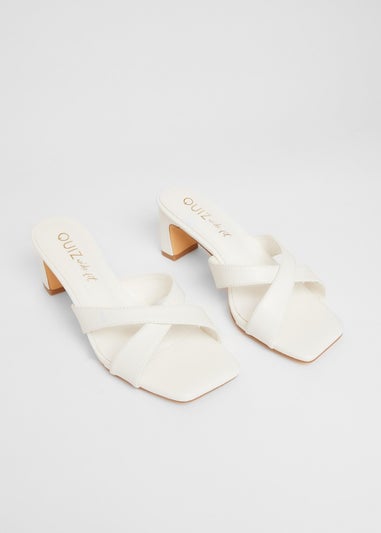 Quiz White Wide Fit Cross Strap Mule Heels