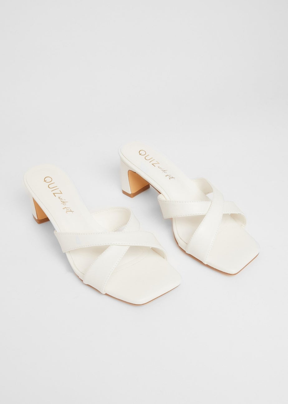 Quiz White Wide Fit Cross Strap Mule Heels