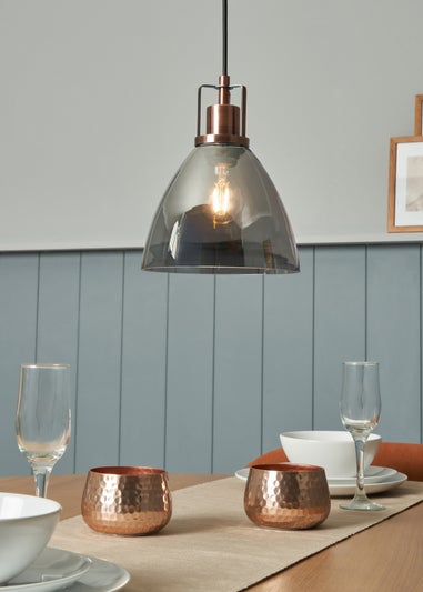 INLIGHT DECLYN Glass 1 Light Pendant Copper & Smoke (40-130cm x 20cm)