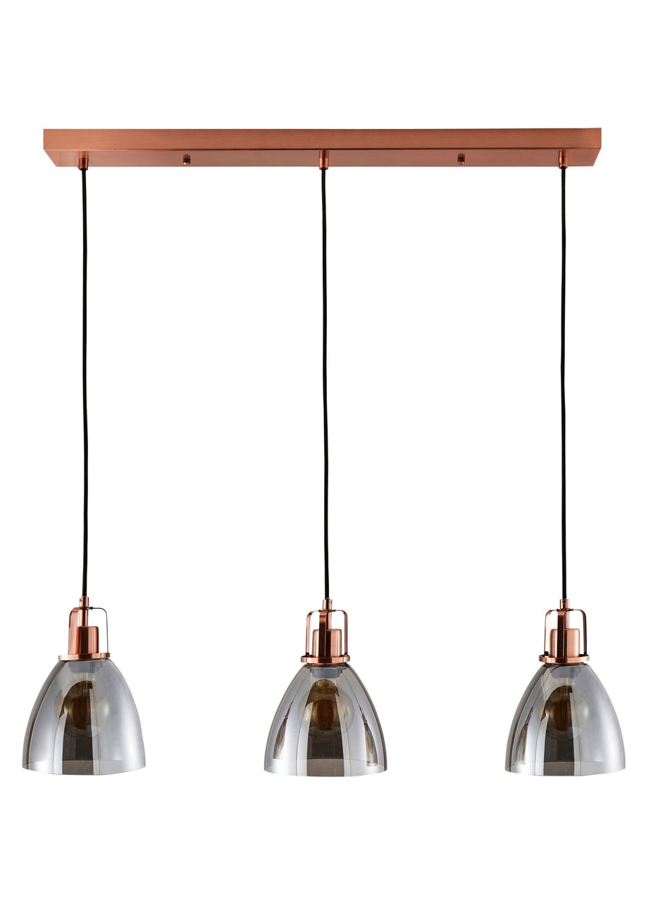 INLIGHT DECLYN Glass 3 Light Diner Pendant Copper & Smoke (40-110cm x 90cm)