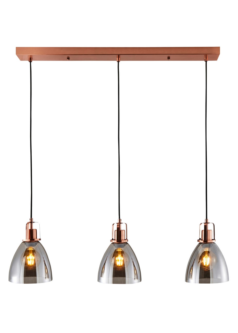 INLIGHT DECLYN Glass 3 Light Diner Pendant Copper & Smoke (40-110cm x 90cm)