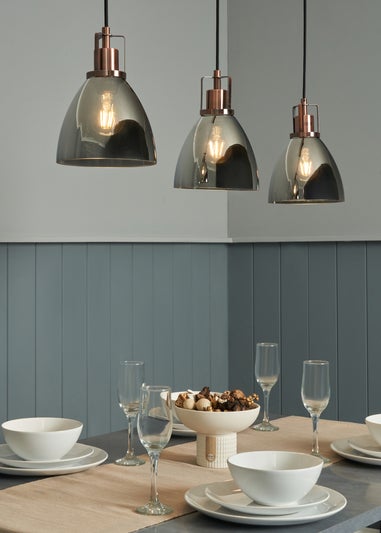 INLIGHT DECLYN Glass 3 Light Diner Pendant Copper & Smoke (40-110cm x 90cm)
