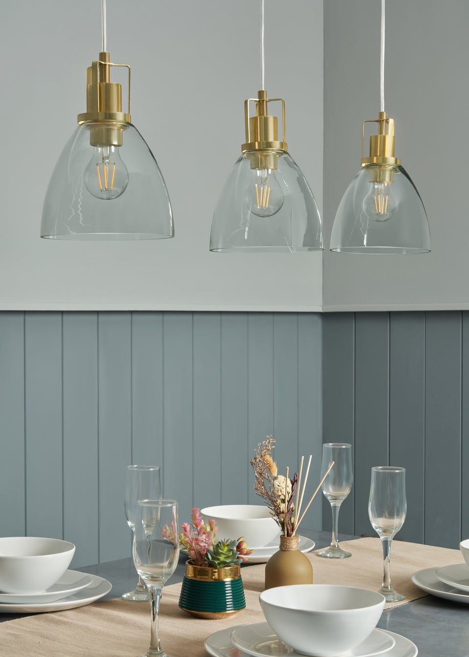 INLIGHT BRECKEN Glass 3 Light Diner Pendant Brass (40-110cm x 90cm)