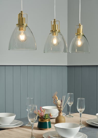 INLIGHT BRECKEN Glass 3 Light Diner Pendant Brass (40-110cm x 90cm)