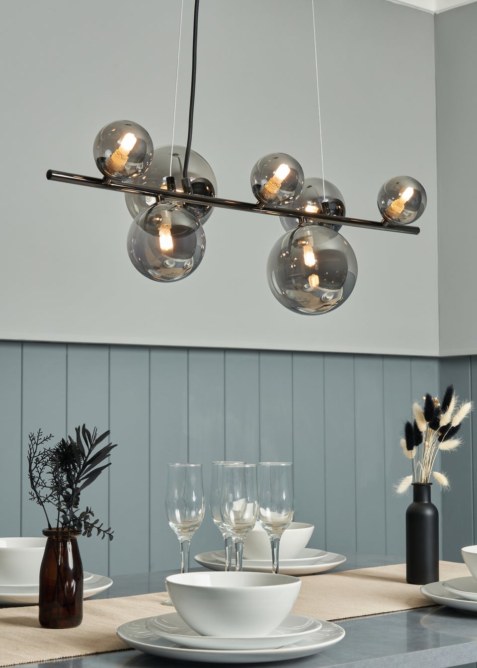 INLIGHT ORBIE 7 Light Diner Pendant Black Chrome (45-115cm x 75cm)