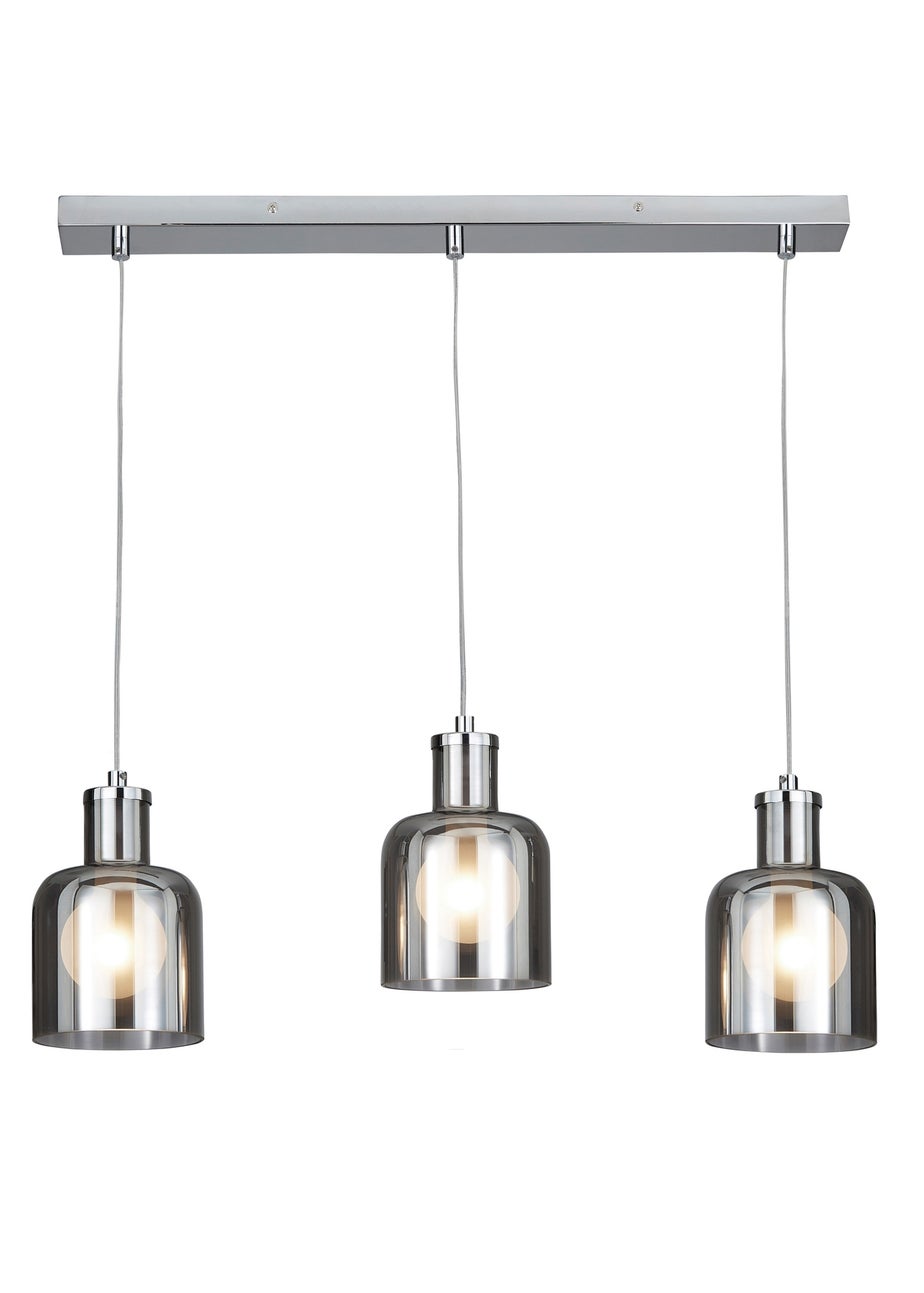 INLIGHT JAVARI 3 Light Diner Pendant Chrome & Smoke (40-100cm x 70cm)