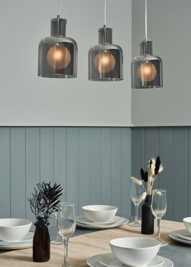 INLIGHT JAVARI 3 Light Diner Pendant Chrome & Smoke (40-100cm x 70cm)