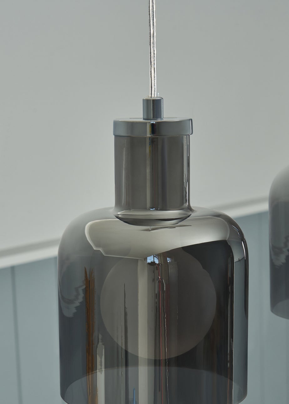 INLIGHT JAVARI 3 Light Diner Pendant Chrome & Smoke (40-100cm x 70cm)