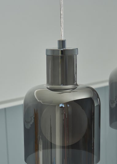 INLIGHT JAVARI 3 Light Diner Pendant Chrome & Smoke (40-100cm x 70cm)
