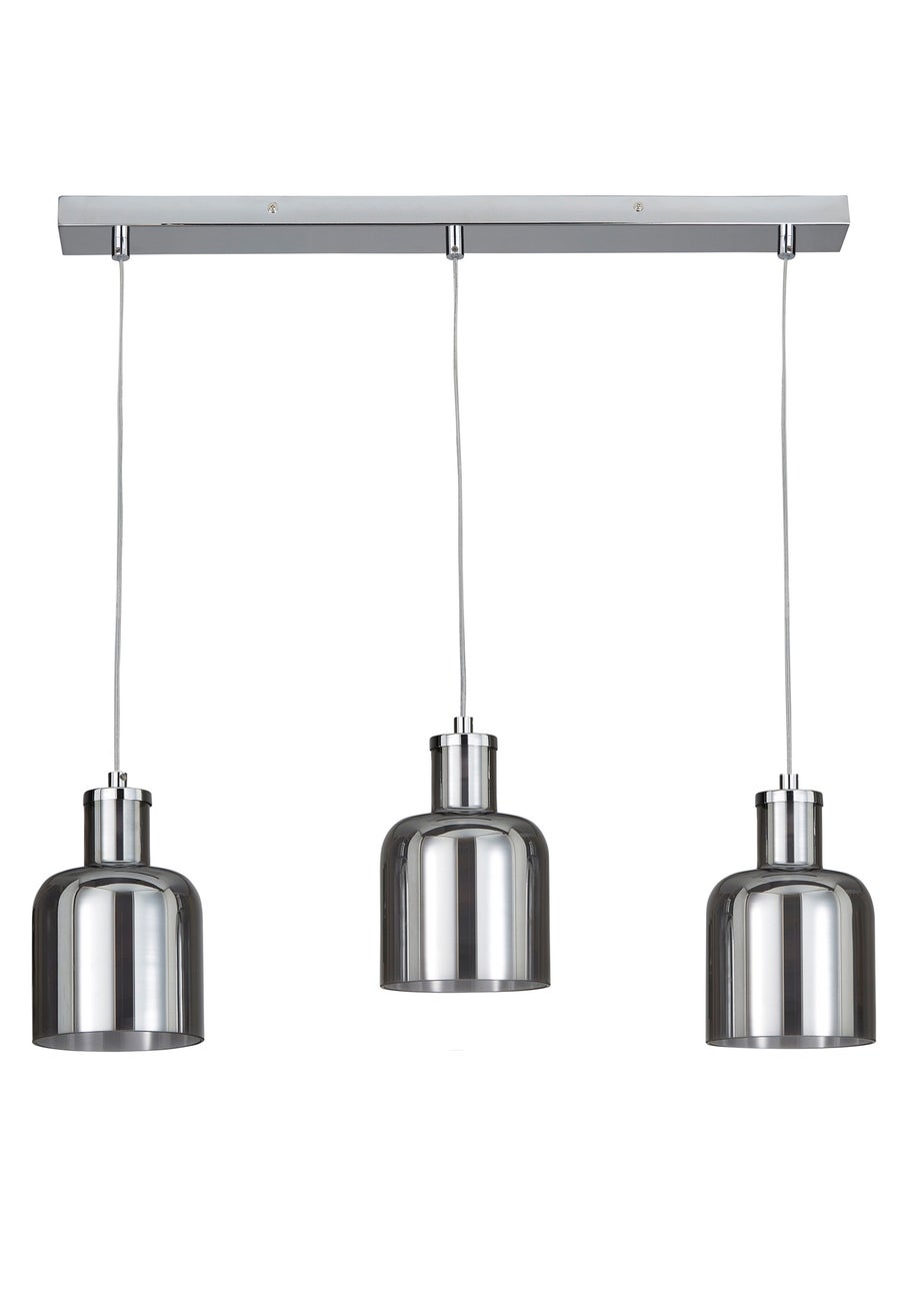 INLIGHT JAVARI 3 Light Diner Pendant Chrome & Smoke (40-100cm x 70cm)