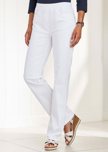 Cotton Traders White Premium Pull-On Twill Straight-Leg Jeans