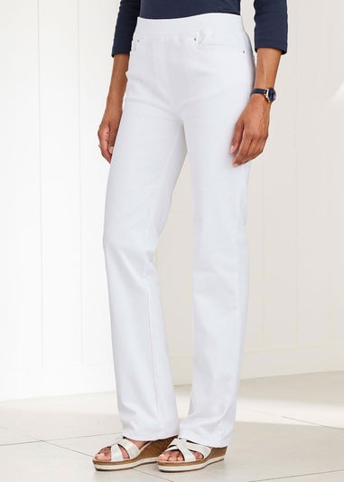 Cotton Traders White Premium Pull-On Twill Straight-Leg Jeans