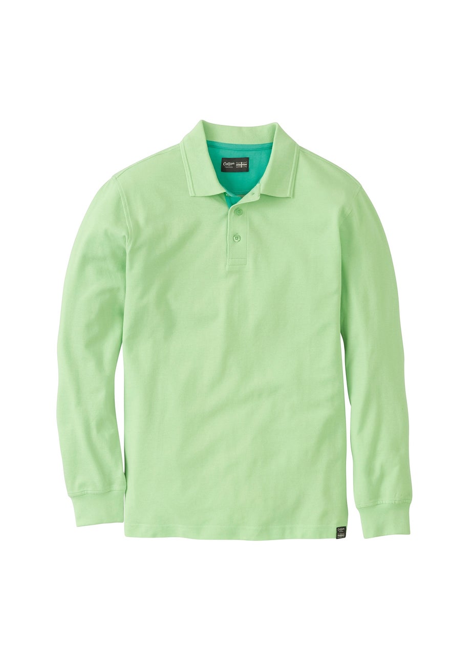 Cotton Traders Pale Lime Long Sleeve Polo Shirt