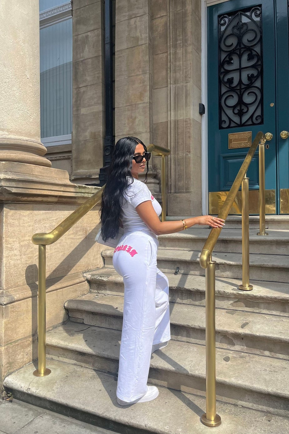 Pixiegirl Petite White California Slogan Wide Leg Joggers