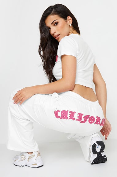 Pixiegirl Petite White California Slogan Wide Leg Joggers