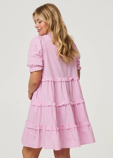 Izabel London Pink Striped 1/2 Sleeve Short Shirt Dress