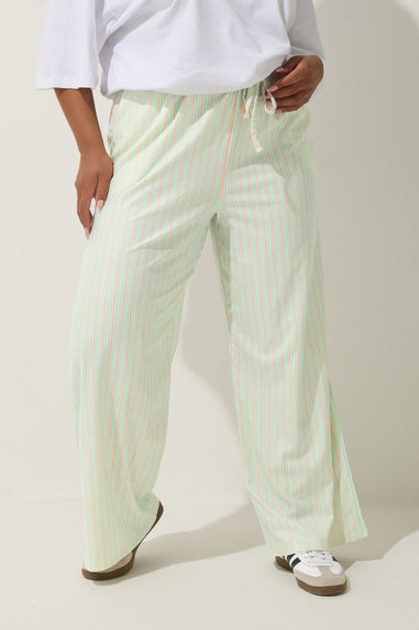 Yours Limited Collection Curve Mint Green & Pink Stripe Wide Leg Trousers