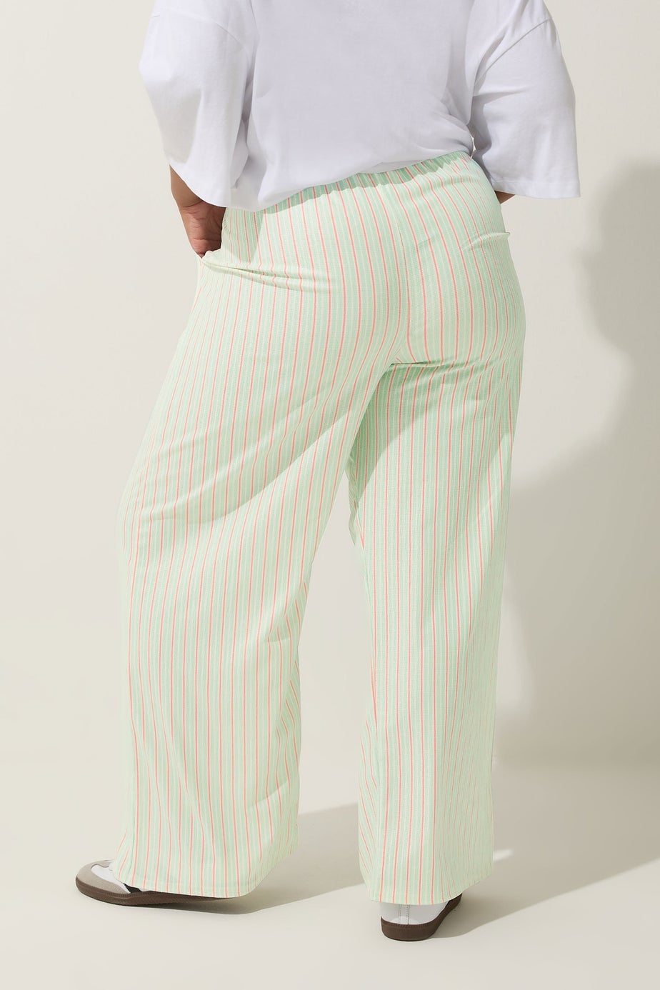 Yours Limited Collection Curve Mint Green & Pink Stripe Wide Leg Trousers