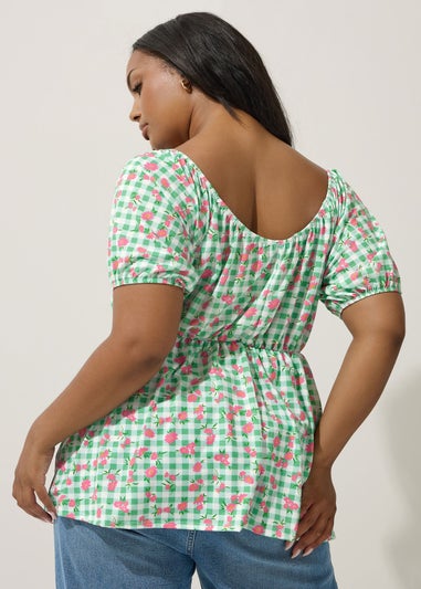 Yours Limited Collection Curve Green Floral Gingham Bardot Top