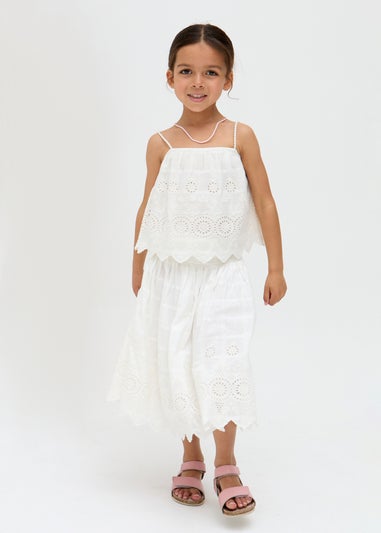 Raffya Kids White Rufa Spaghetti Strap Windowpane Check Cami (3-9 Years)