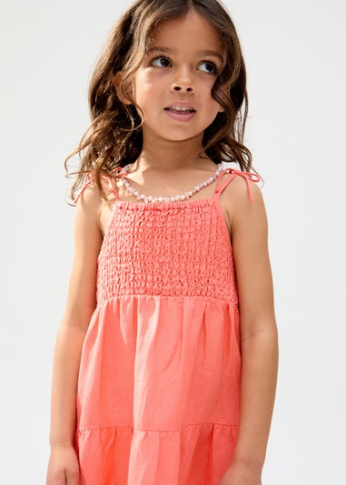 Raffya Kids Pink Emma Shirred Bodice Scalloped Embroidered Dress (3-9 Years)