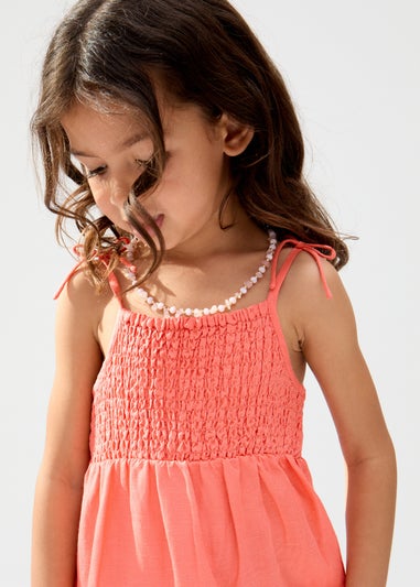 Raffya Kids Pink Emma Shirred Bodice Scalloped Embroidered Dress (3-9 Years)