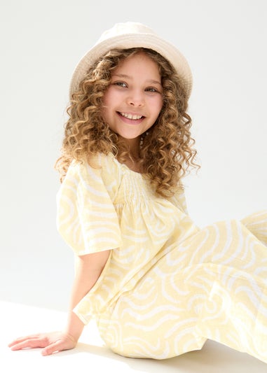 Raffya Kids Yellow Nia Shirred Neck Zebra Swirl Print Co-ords Set (3-9 Years)