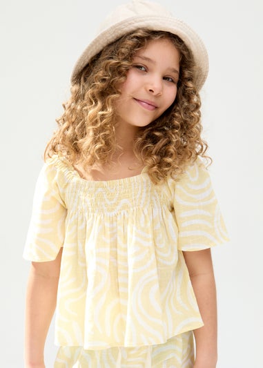 Raffya Kids Yellow Nia Shirred Neck Zebra Swirl Print Co-ords Set (3-9 Years)