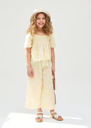 Raffya Kids Yellow Nia Shirred Neck Zebra Swirl Print Co-ords Set (3-9 Years)