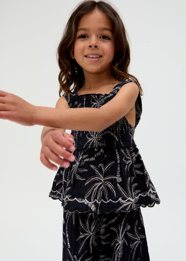 Raffya Kids Black Sia Shirred Floral Print Co-ord Set (3-9 Years)