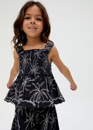 Raffya Kids Black Sia Shirred Floral Print Co-ord Set (3-9 Years)