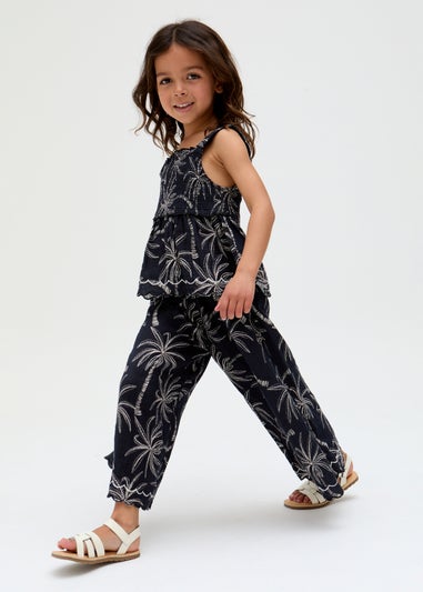 Raffya Kids Black Sia Shirred Floral Print Co-ord Set (3-9 Years)
