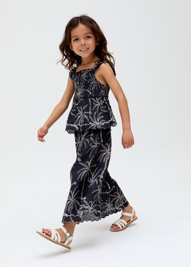 Raffya Kids Black Sia Shirred Floral Print Co-ord Set (3-9 Years)