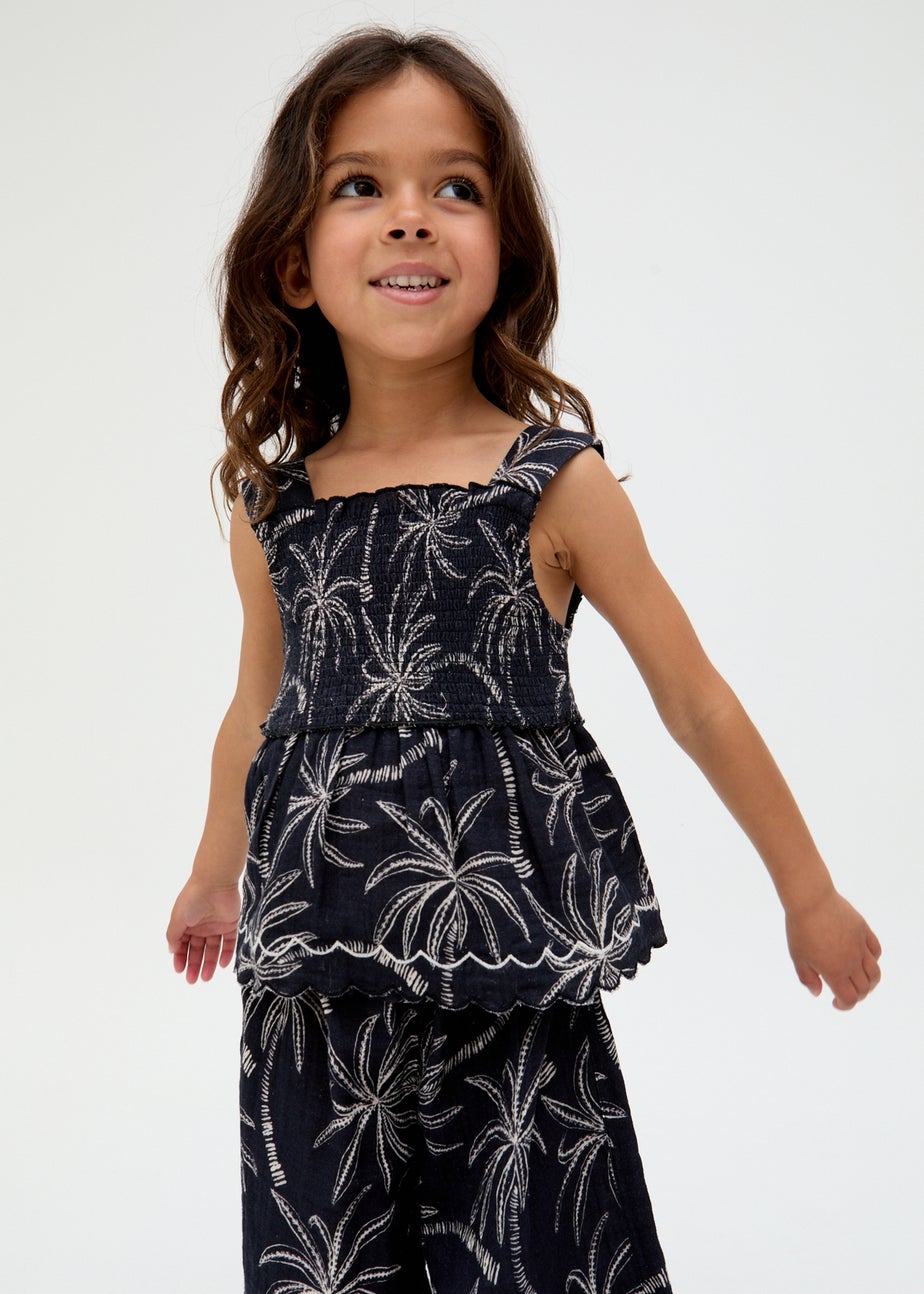 Raffya Kids Black Sia Shirred Floral Print Co-ord Set (3-9 Years)
