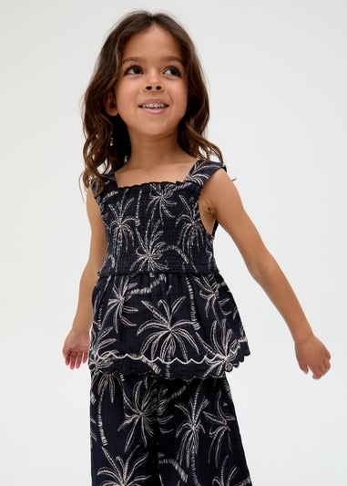 Raffya Kids Black Sia Shirred Floral Print Co-ord Set (3-9 Years)