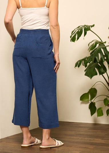 M&Co Navy Blue Cropped Wide Leg Linen Trousers