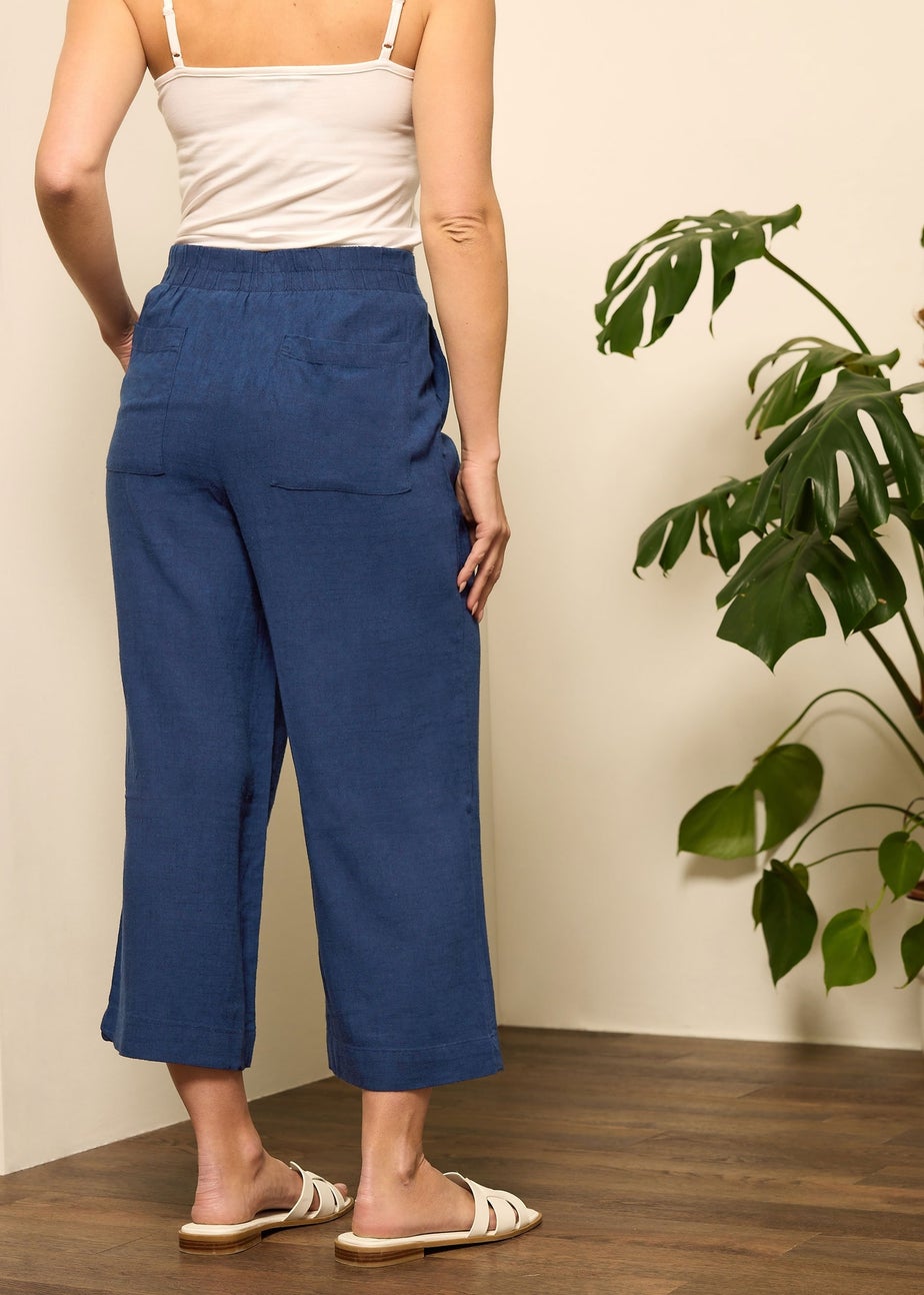 M&Co Navy Blue Cropped Wide Leg Linen Trousers